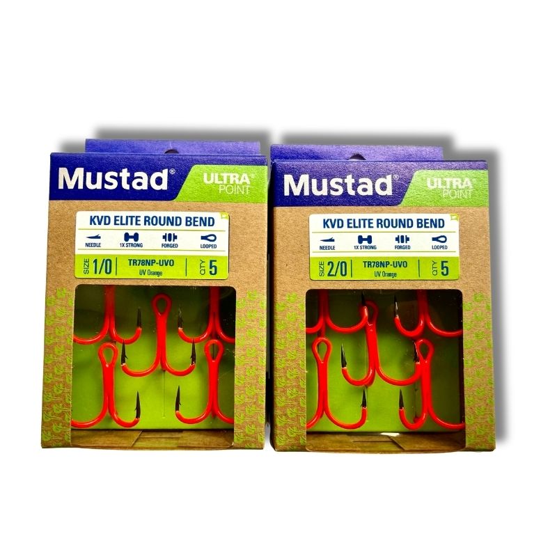 MUSTAD ANZUELOS KVD ELITE ROUND BEND TREBLE UVO NARANJA TR78NP